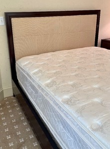 lot 45 image: Barbara Barry for Baker Queen Bed Headboard and Foot Board with Coordinating Bedding