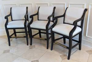 lot 15 image: Three Custom Cream Upholstered Counter Height Stools