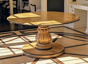 lot 4 image: Woodland Furniture Round Distressed Wood Pedestal Dining Table