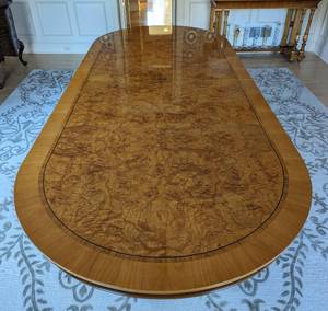 lot 6 image: Columbo Mobili Cherry Wood and Murtyle Burl Wood Dining Room Table