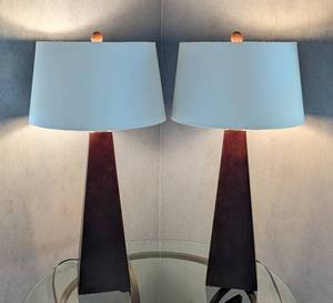 lot 119 image: Pair of Wood Obelisk Table Lamps by Orbit