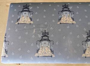 lot 22 image: Madame Du Barry Bench with Custom Upholstered  Blue and Cream Pagoda Fabric