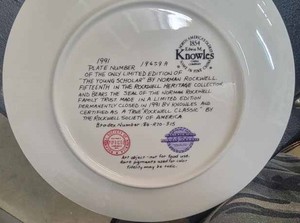 lot 33 image: Knowles Limited Edition Collectors Plate The Young Scholar by Norman Rockwell, 1991. Plate number 196598