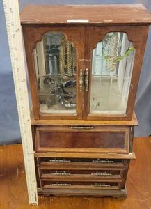 lot 39 image: Ornate Wooden Jewelry Box Costume Jewelry, About 20-inches tall