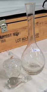 lot 70 image: Clear Glass Vase and a Pressed Glass Candy Dish