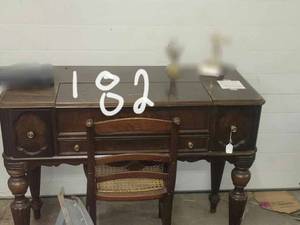 lot 182 image: Vintage Writing Desk with Chair (items on top of desk are not selling with this lot)