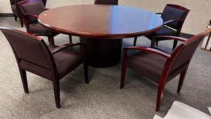 lot 4B image: 72 Round Executive Table with 5 Armed Chairs
