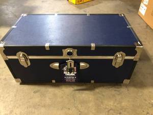 Seward Trunk Seward Rover 30 in. Blue Trunk with Wheels and Lock, 12.25 in H x 15.75 in D, Engineered wood Customer Returns See Pictures