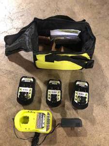 RYOBI ONE 18V Lithium-Ion HIGH PERFORMANCE Starter Kit with 2.0 Ah Battery, 4.0 Ah Battery, 6.0 Ah Battery, Charger, and Bag Customer Returns See Picture