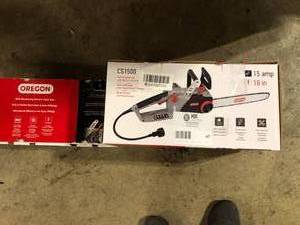 Oregon CS1500 Self-Sharpening 15 Amp Corded Electric Chainsaw, 18 in. Bar, Equipped with PowerSharp Saw Chain    Customer Returns See Picture