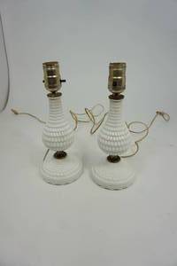 Two Electric Matching Milk Glass Desk Lamps WNo Shades