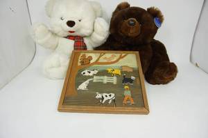 Two Teddy Bears-Framed Farm Animals Picture