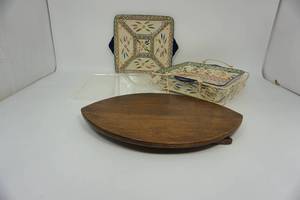 Wooden Lazy Susan For Placing Divided Veggie Tray On To Place On Table-Ivory Framed Holder To Place Temptations Presentable Ovenware On