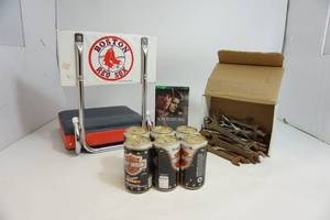 Boston Red Sox Folding Stadium Bleecher Seat-Vintage Wrenches-Complete 3rd Season Of Supernatural-6 Cans Harley Davidson Motorcycles Genuine Beer
