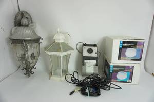 Two Outside Wall Lights-Two  7 14 White Flush Mount Ceiling Fixtures-Simpson Multicorder Dc Volts-Ac Volts