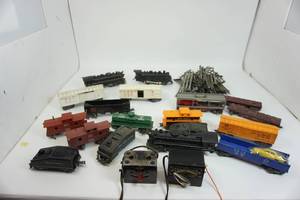 Vintage Railroad Set With Locomotive & Other Railroad Cars & Train Tracks