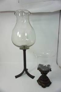Antique Glass Candle Holders W Metal Bases