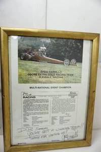 Framed Multi-National Event Champion Greg Carrillo Coors Extra Gold Racing Team-Glendale, Arizona- Drag Cars In Motion.
