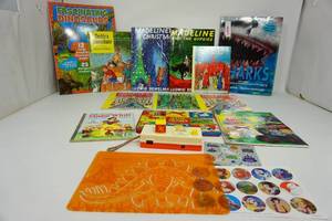 Lot Filled W Many Childrens Items-Fischer Price Pocket Camera-Container Of Water Colors & Brush-Coloring Pad-Sharks & Dinosaures