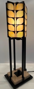 lot 2 image: Stained Glass Asian Tower Luminary Lamp Marble Base