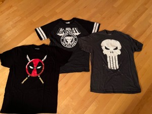 lot 86 image: Mens XL Tee Shirts Marvel Characters Punisher and Deadpool