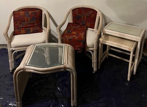 lot 18 image: Vintage Wicker Pair of Chairs, Nesting Tables and Side Table