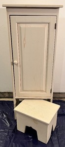 lot 20 image: Wood Pantry Cabinet and Matching Stool
