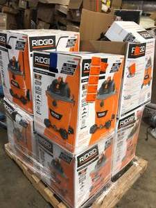 Pallet of Assorted Ridgid  WetDry Shop Vacs Vaious Sizes and Conditions  Customer Returns See Pictures