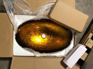 Bathroom Glass Oval Vessel Sink with Oil Rubber Bronze Faucet and Pop Up Drain Combo by cadeninc Customer Returns See Pictures
