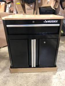 Ready-to-Assemble 24-Gauge Steel 1-Drawer 2-Door Garage Base Cabinet in Black (28 in. W x 32.8 in. H x 18.3 in. D) by HuskyCustomer Returns See Pictures