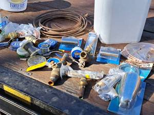 lot 1339 image: Lot of  Bathroom Plumbing Supplies - Shut-Off Valves, Tub Spout, Solder, Copper Pipe and more