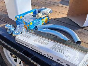 lot 1345 image: Lot of (1 Bucket) Electrical Parts - Extension Arm, Angle Pipes, Connectors, GoldStar Ground Fault Circuit Interrupter Duplex Receptacle GSM-20SB, Misc. Parts