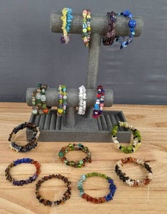 lot 68 image: (15) Dazzling Handcrafted Miscellaneous Stones&nbspCrystal Chips and Beaded Wire Wrap Bracelets E