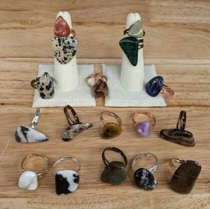 lot 73 image: (18) Elegant Handcrafted Adjustable Natural Smooth Crystal Gemstone Rings E