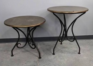 lot 61 image: Beautiful Pair of Cafe Style Tables with Intricate Black Metal Base D