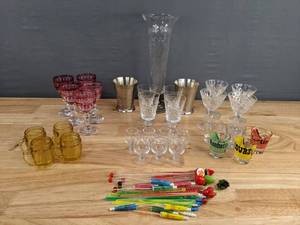 lot 105 image: Wonderful Assortment of Glassware Wine Glasses, Shot Glasses, & More D