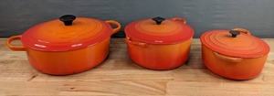 lot 149 image: Set of 3 Le Creuset Enameled Cast Iron Dutch Oven Stock Pots with Lids D
