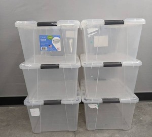 lot 52 image: Set of (6) Clear Stack Totes with Lids D