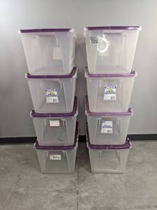 lot 142 image: Set of 8 15-Gallon Plastic Storage Totes D