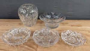 lot 160 image: Lot of 5 Cut Glass Bowls, Relish Dishes & Vase D