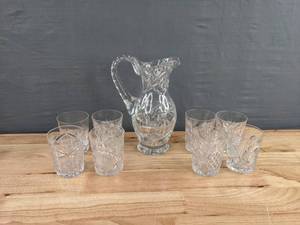 lot 180 image: (9) Piece Cut Glass Pitcher and Glasses D