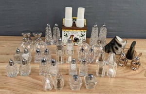 lot 176 image: Assortment of Salt & Pepper Shakers Crystal, Glass, Fish,  Bunnies, & More D