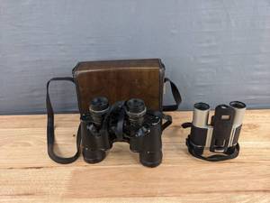 lot 168 image: Bushnell Digital Camera Binoculars and Vintage Sans & Strife Model 802 Binoculars with Case D