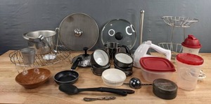 lot 206 image: Kitchen Essentials Sunbeam Hand Mixer, Small Cake Pans, Paper Towel Holder, Containers, & Much More D