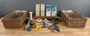 lot 209 image: Kitchen Essentials Baskets, Bamboo Mats, Turkey Roasting Bags, Tea Kettle Set, Manual Juicer, & Much More D