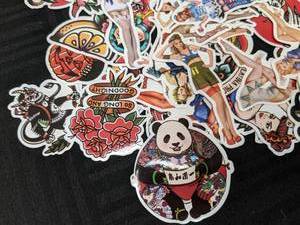 lot 66A image: 100 New Tattoo and Pin Up Model Stickers Roses Swimsuit Military Cute N
