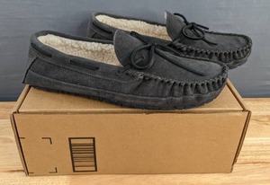 lot 166A image: NEW Mens Brandon Moccasin Slipper - Charcoal Size 11M N