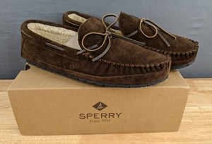 lot 156A image: NEW Mens Brandon Trapper Moccasin Slipper - Chocolate Size 13M N