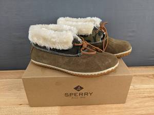 lot 41A image: Brand New Sperry Womens Pile Lined Duck Slipper, Sage, Size 9 M N