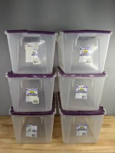 lot 239 image: Set of (6) Storage Systems Storage 15 Gal Crates w Attached Lids D